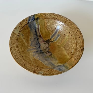 Mid- Century  Organic Speckled Glaze Stoneware Bowl, Signed 