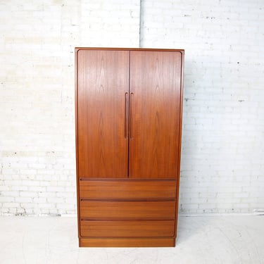 Vintage MCM tall gentlemans teak wardrobe with tie hanger and mirror on the doors w 3 drawers | Free delivery in NYC and Hudson Valley areas 