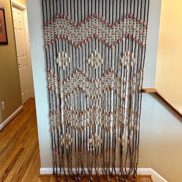 Vintage 1970s Handmade Wooden Bead Wall Door Divider Curtain - Free Shipping 