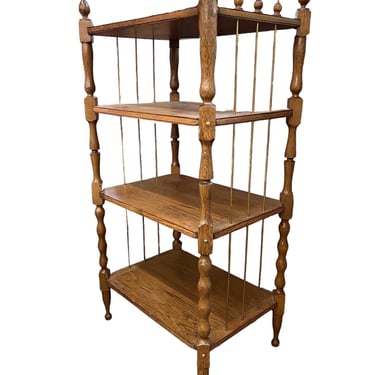 Free Shipping Within Continental US -  Antique Wood Turned Bookshelf or Bookcase Metal Accents. Fixed Shelves 