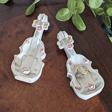 Pair of Vintage Bone China Violin Ring Dishes 