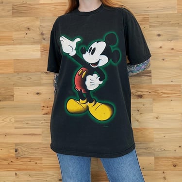 90's Mickey Mouse Vintage Disney Faded Black Tee Shirt T-Shirt 