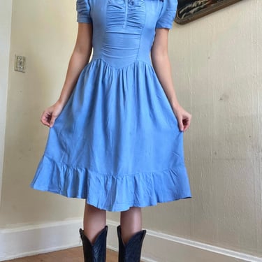 Vintage 1930s sky blue rayon puff sleeve prairie dress womens small medium by TimeBa