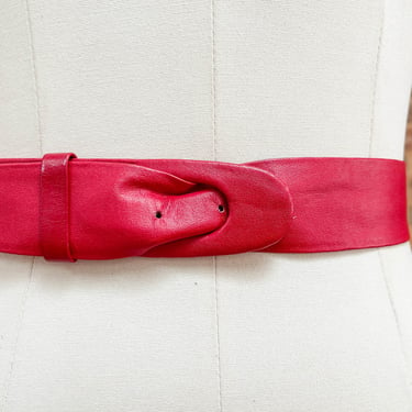 wide red waist belt | 80s vintage red leather statement belt 