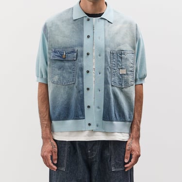 Kapital Unisex Knit x 8oz Denim Coverall Polo Shirt, Sax