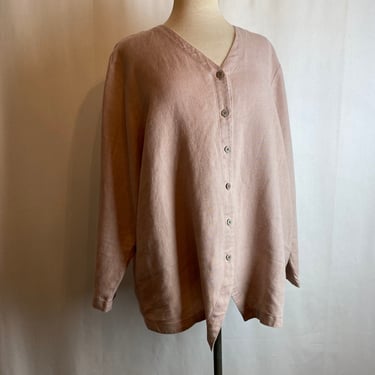 90’s Eileen Fisher linen top~ boxy oversized minimalist Dusty pale mauve blush tone button front boho women’s fashion size LG 12ish 