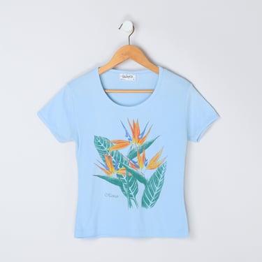 Vintage 90s Hawaii Bird of Paradise Flower T-Shirt - light blue, botanical, summer, made in usa - Women's L 