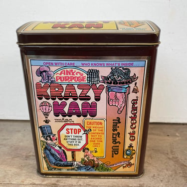 70's Vintage Krazy Kan Tin Box, Retro Groovy Keepsake Box By Case Manufacturing New York, England Catch All Lidded Tin, Humorous Gag Gift 