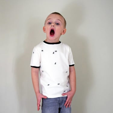 Kids Organic T-Shirt, Toddler Tee, Ants Print, Fun Kids Clothing, Black Bug Pattern 