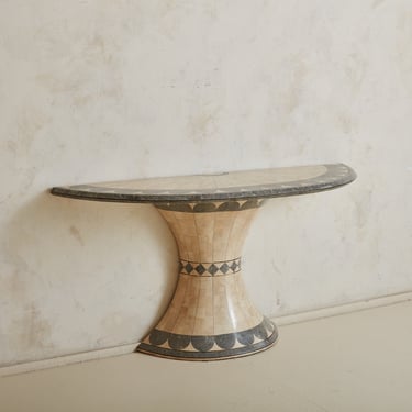 Demilune Tesselated Marble + Wood Console Table, Italy 1980s