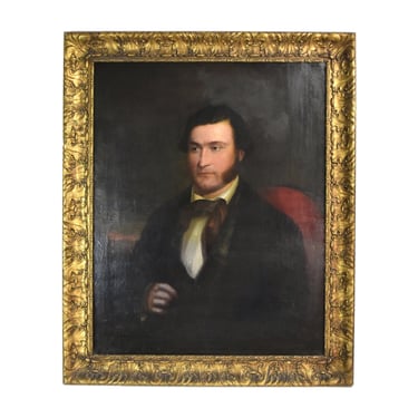 Antique Circa 1820 Oil Painting Portrait of Gentleman Mutton Chop Beard 