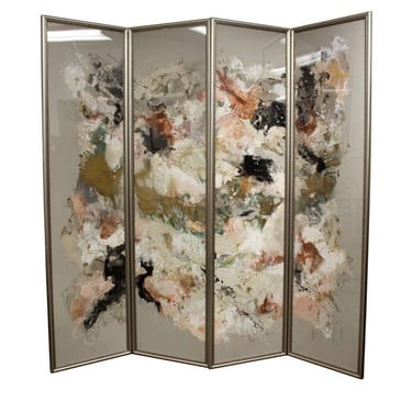Barbara Coburn Abstract Contemporary Painting on Paper Panel Screen Room Divider 