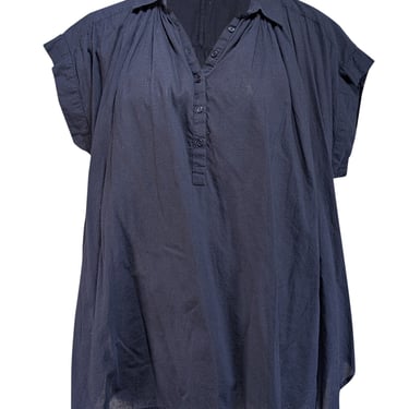 Nili Lotan - Navy Cotton Oversized Shirred Blouse Sz S