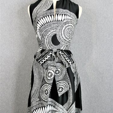 1970's - Royal Palm - Black/White - Op Art - Party / Hostess Dress - Maxi - Marked size 12 