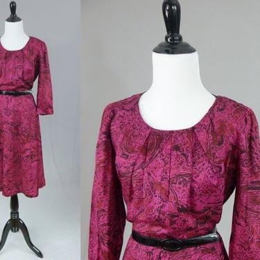 60s Magenta Pink Red Black Lava Swirls Dress - Vintage 1960s - L 41-32-50 