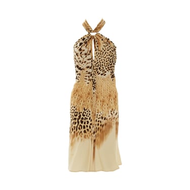 Roberto Cavalli Silk Cheetah Halter Dress