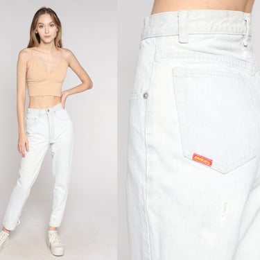 90s Jordache Jeans Pale White-Blue Skinny Mom Jeans High Waisted Ankle Snap Heart Denim Pants Tapered Slim Vintage 1990s Extra Small xs 26 