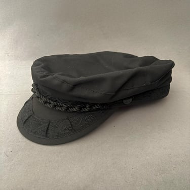 1960s Greek Fisherman's Cap | 60s Vintage Black Cotton Hat w/ Red Lining. 