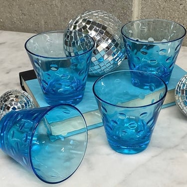 Vintage Cocktail Glasses Retro 1960s Mid Century Modern + Hazel Atlas + Capri Dots + Blue Glass + Weighted Bottoms + Set of 4 + MCM Barware 