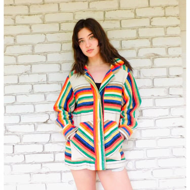 Rainbow Jacket // coat boho hippie rainbow off white dress blouse southwest southwestern 70s 1970's 70's 1970s // S/M 