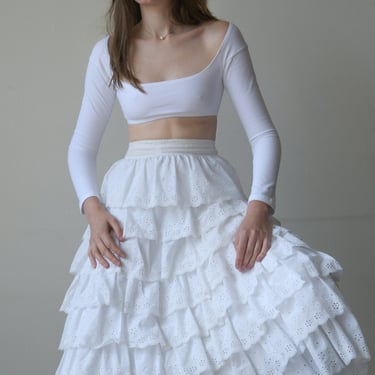 6861t / white cotton eyelet tiered skirt 