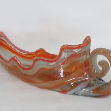 Mid Century Modern Hand Blown Art Glass Orange Centerpiece Candy Bowl Dish 3039B