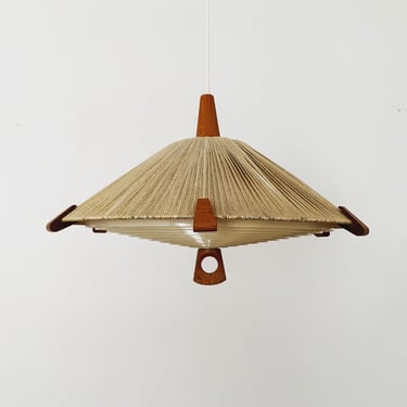 Mid-Century Modern Sisal and Teak Pendant Lamp by Temde | 1960s 