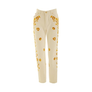 Escada White Jewel Print Denim Pants