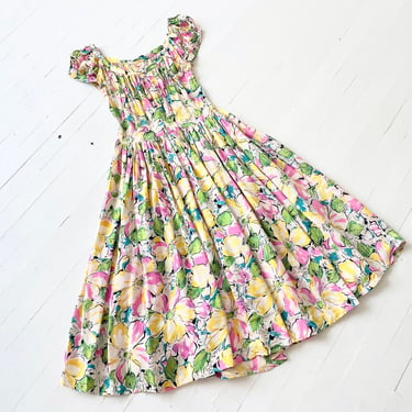 1940s Floral Print Rayon Dress 