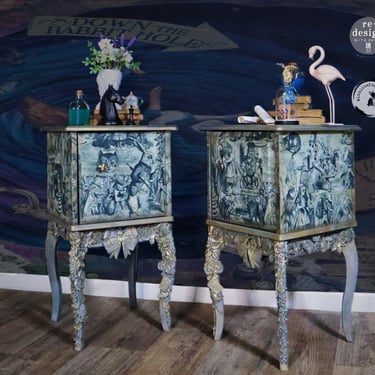 Whimsical Wonderland Nightstands Fairy tale  Inspired. Bedroom Storage Cabinets. Colorful Entryway 2 Side Tables. 