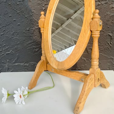 Wooden Vanity Mirror on Stand
