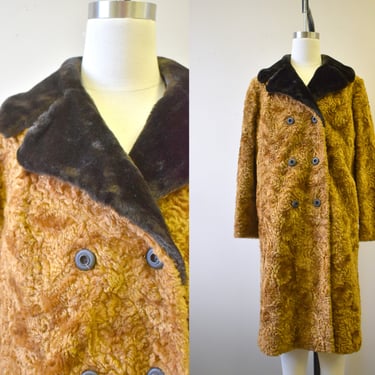 1960s Betty Rose Brown Faux Persian Lamb Coat 