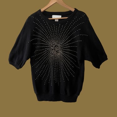 Vintage Black Gold Beaded Sweater by Western Connection, Size Medium 