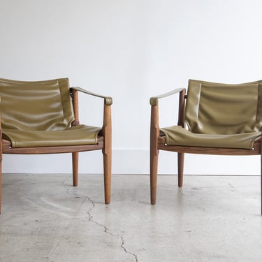 Vintage 1960s mid century safari leather sling chair Douglas Heaslett Brown Saltman Made in Denmark (Pair of 2) 