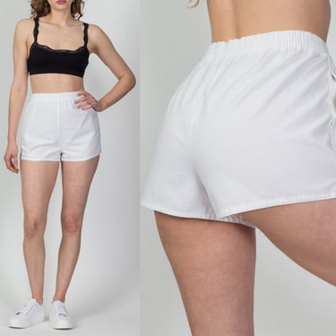 80s White Track Shorts - Large | Vintage High Waist Mini Gym Shorts 