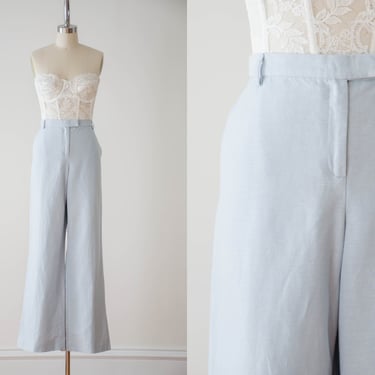 wide leg pants | 90s y2k vintage pastel light blue academia cottagecore style linen trousers 