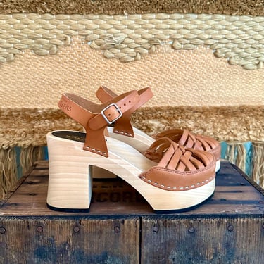 SWEDISH HASBEENS Wood Platforms | Women's Platform Sandals | Leather Sandals | 70s Inspired Platform Shoes | Swedish Clogs | Women's size 7 