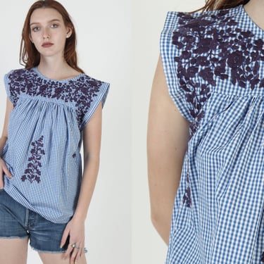 Gingham Embroidered Oaxacan Mexican Top 