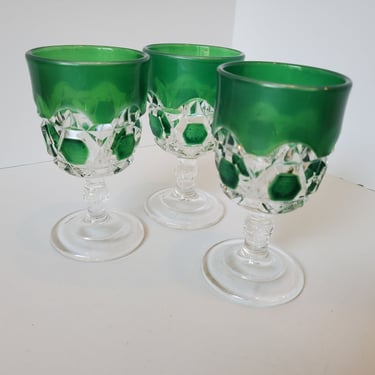 Vintage green sherry/flight wine stem glasses set of three,1950's 