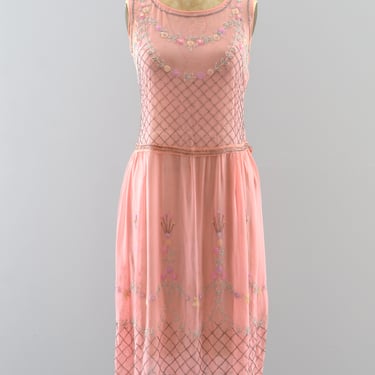 1920s Beaded Pink Dress