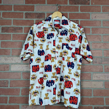 Vintage 70s 80s KMart 1776 American Centennial ORIGINAL Button Down Party Shirt - Large 