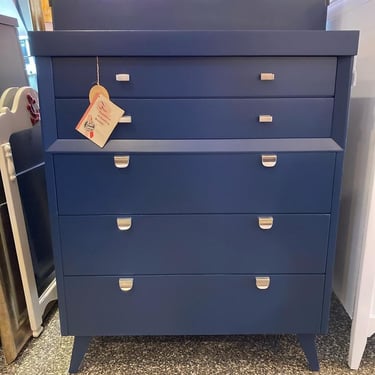 Kent Coffey blue painted chest of drawers 36” x 19” x 45” Call 202-232-8171 to purchase