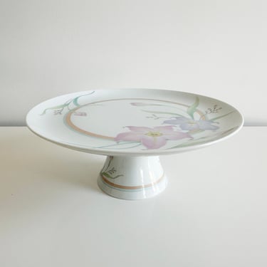 Lilly Pedestal Ceramic Cake Plate Dessert Stand Vintage 1980s 