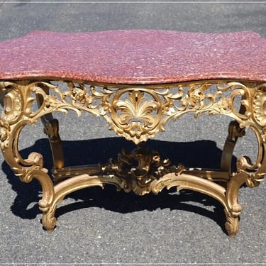 Fine Water-Gilded Rouge Marble Top Louis XV Rococo Center Table Circa 1900