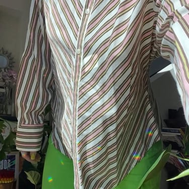 VTG Y2K Stripe Cotton Button Down Shirt 