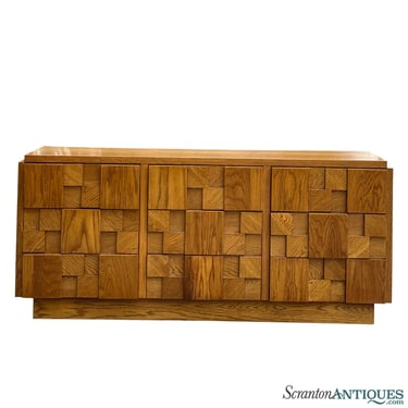 Mid-Century Lane Staccato Brutalist Oak Dresser Credenza