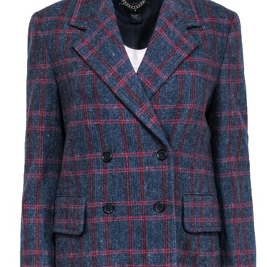 Marc By Marc Jacobs - Navy &amp; Red Plaid Wool Double Breasted Blazer Sz M