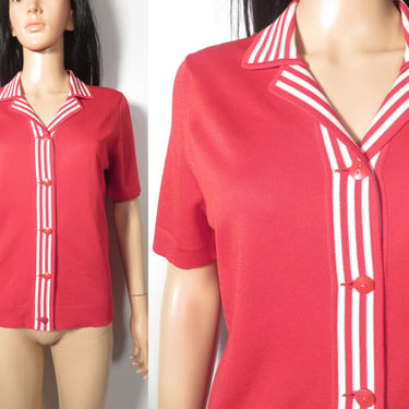 Vintage 60s/70s Red And White Striped Blouse Size M/L 