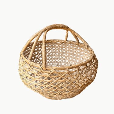 Vintage Handwoven Bamboo Gathering Basket