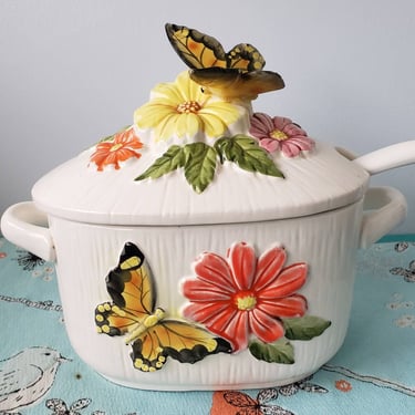 3D floral Centerpiece ceramic plant holder Butterflies Patio Decor vintage serving bowls 